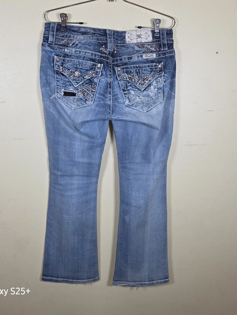 Miss Me Easy Boot Mid Rise Bootcut Jeans Light Wash Embellished Size 27 JE8700ES